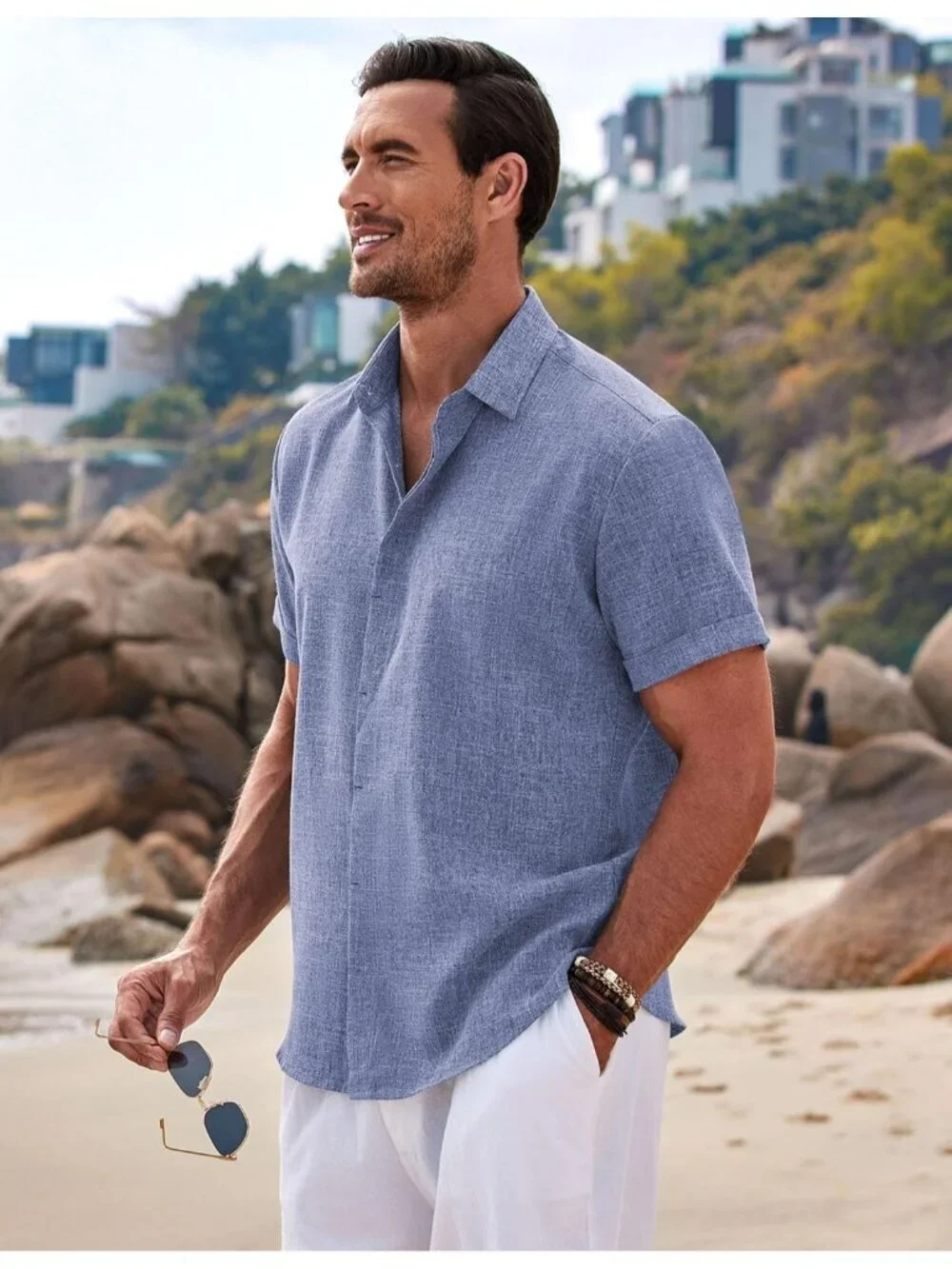 Mens Casual Button Down shirt is made of high quality cotton linen fabric. Featu